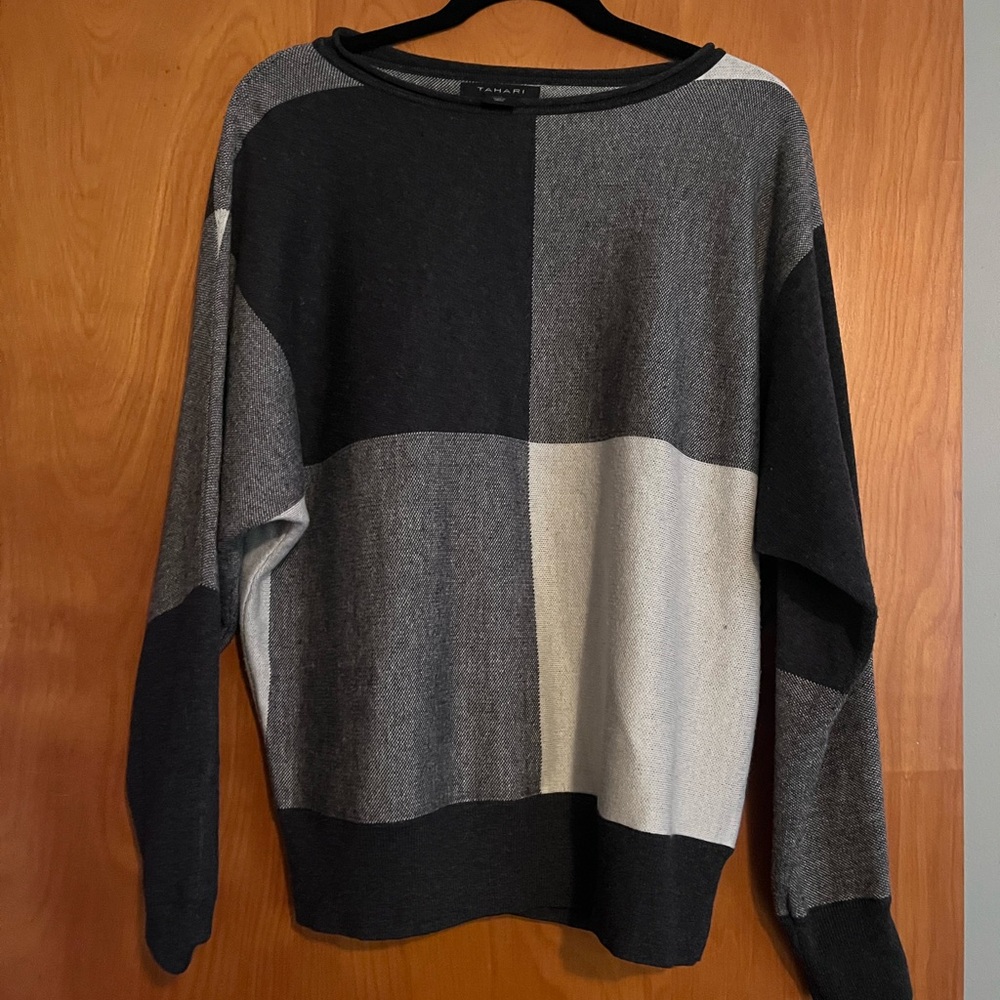 Tahari Men's Colorblock Crewneck Sweater - Black, Gray, and White